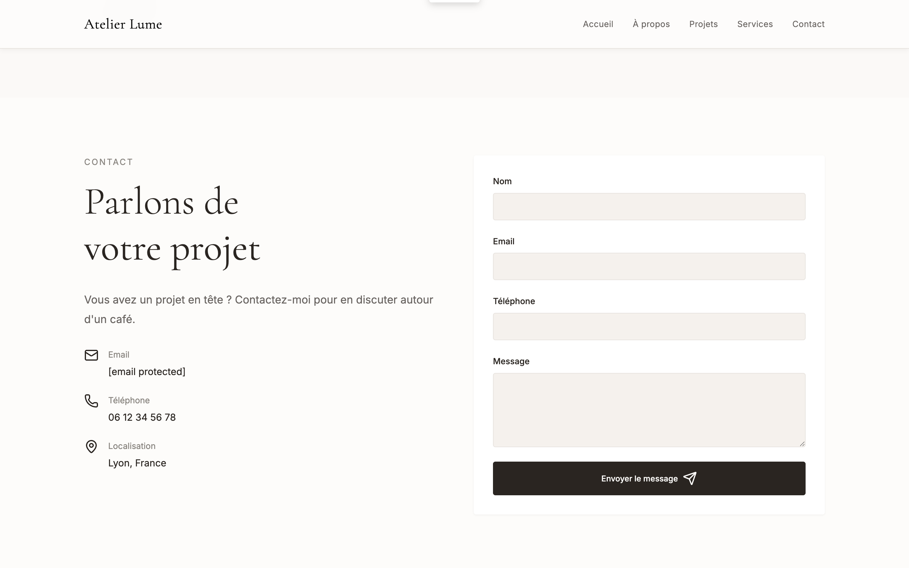 Atelier Lume — page contact